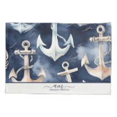 Waterverf Nautisch Anker Ocean Navy monogram Kussensloop (Achterkant)