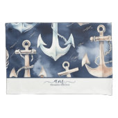Waterverf Nautisch Anker Ocean Navy monogram Kussensloop (Voorkant)