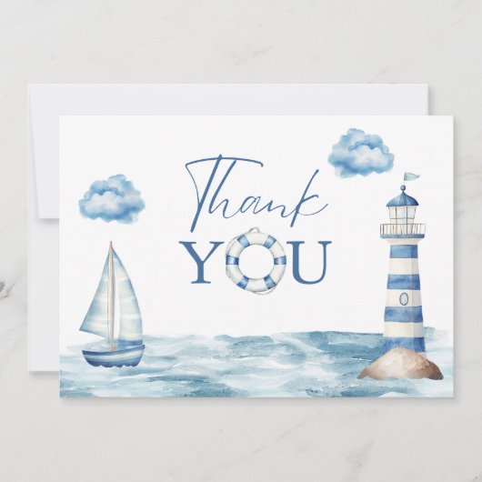 Waterverf Nautisch Baby shower Bedankkaart (Voorkant)