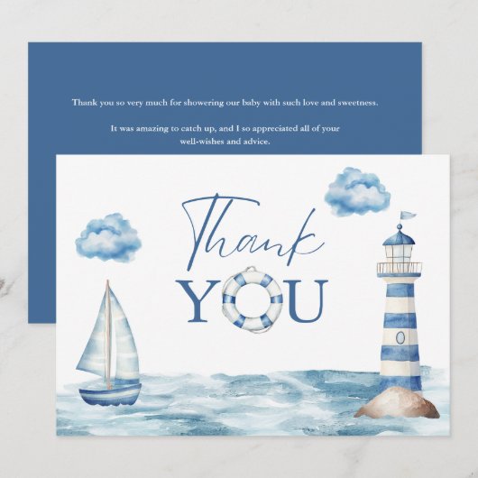 Waterverf Nautisch Baby shower Bedankkaart (Voorkant / Achterkant)