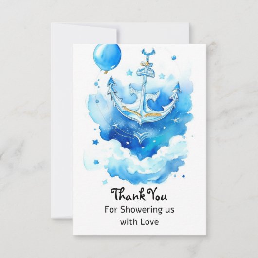 Waterverf Nautisch Baby shower Bedankkaart (Voorkant)