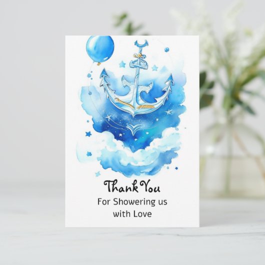 Waterverf Nautisch Baby shower Bedankkaart (Staand voorkant)