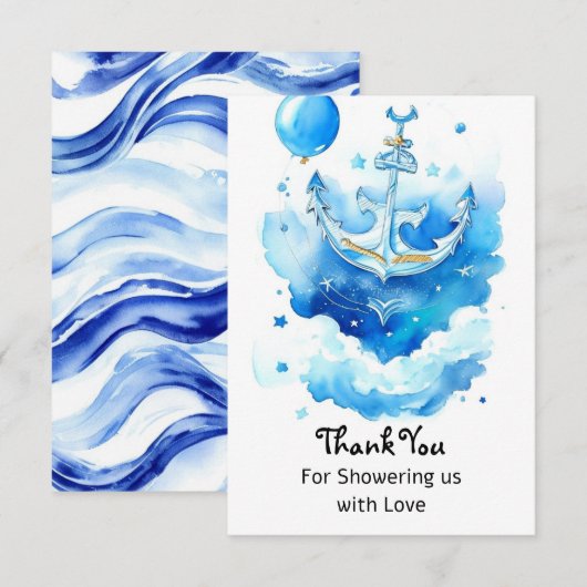 Waterverf Nautisch Baby shower Bedankkaart (Voorkant / Achterkant)