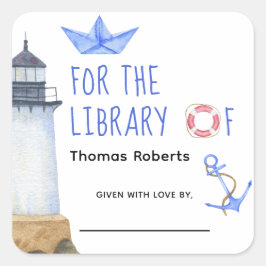 Waterverf nautisch - baby shower boekenplaat vierkante sticker
