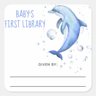 Waterverf nautisch - baby shower boekenplaat vierkante sticker