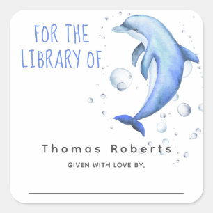 Waterverf nautisch - baby shower boekenplaat vierkante sticker