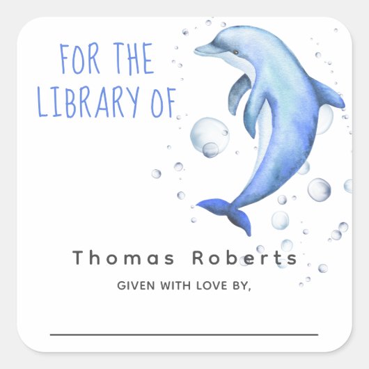 Waterverf nautisch - baby shower boekenplaat vierkante sticker (Voorkant)
