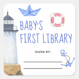 Waterverf nautisch - baby shower boekenplaat vierkante sticker