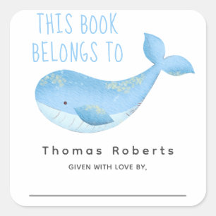 Waterverf nautisch - baby shower boekenplaat vierkante sticker