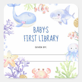Waterverf nautisch - baby shower boekenplaat vierkante sticker