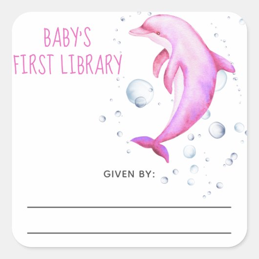 Waterverf nautisch - baby shower boekenplaat vierkante sticker (Voorkant)