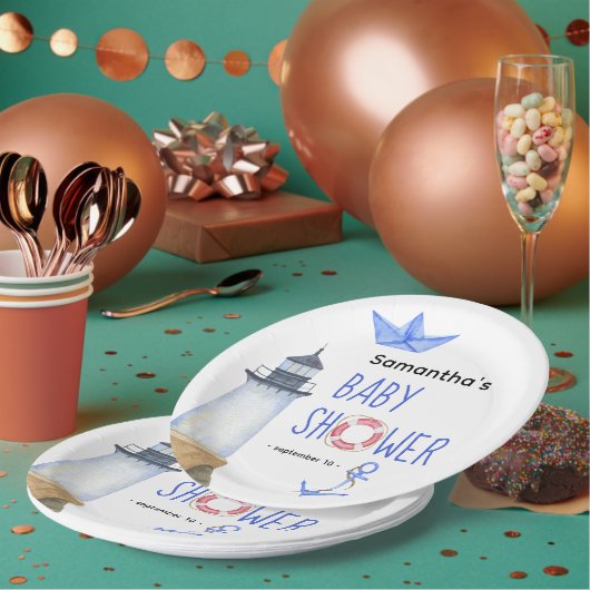 Waterverf nautisch - baby shower papieren bordje (Multi)
