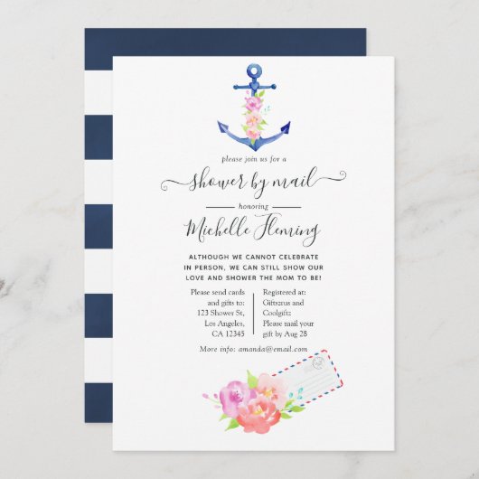 Waterverf Nautisch Baby shower per post Kaart (Voorkant / Achterkant)