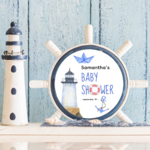 Waterverf nautisch - baby shower ronde sticker