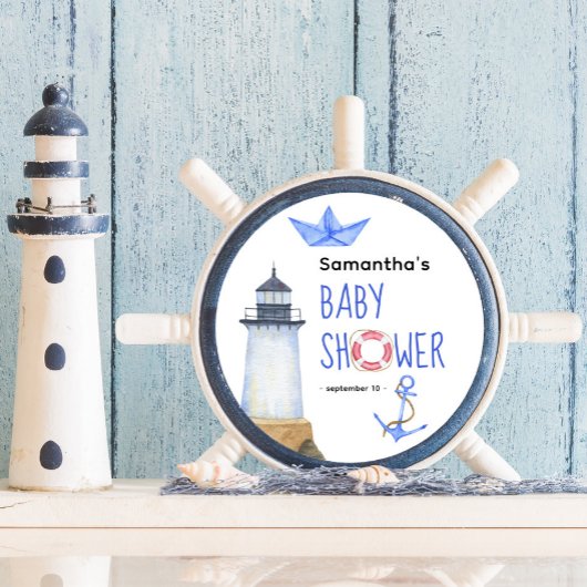 Waterverf nautisch - baby shower ronde sticker