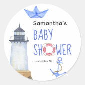 Waterverf nautisch - babyshower ronde sticker (Voorkant)
