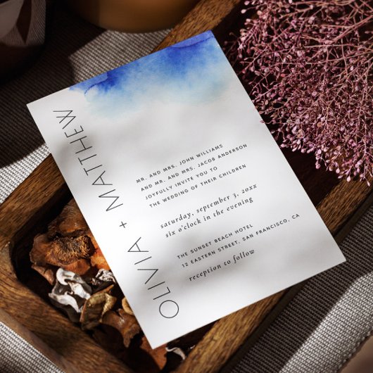 Waterverf nautisch blauw eenvoudige moderne bruilo kaart