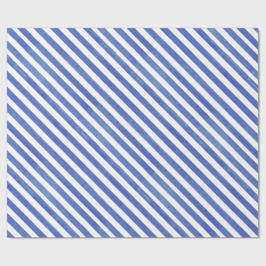 Waterverf Nautisch blauw en witte strepen Cadeaupapier (Vlak)