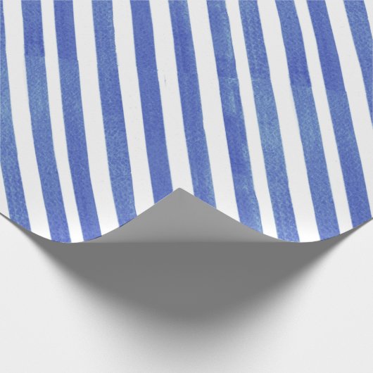 Waterverf Nautisch blauw en witte strepen Cadeaupapier (Hoek)