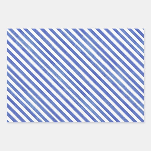 Waterverf Nautisch blauw en witte strepen Inpakpapier Vel (Voorkant 2)