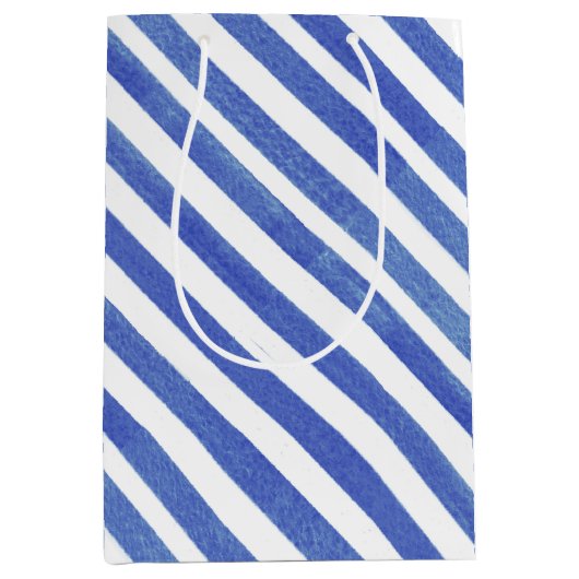 Waterverf Nautisch blauw en witte strepen Medium Cadeauzakje (Voorkant)