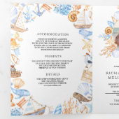 Waterverf Nautisch Lijst Fotocollage Wedding Drieluik Uitnodiging (Binnenzijde eerst)