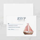Waterverf nautisch schip zeiljacht bruiloft RSVP kaartje (Voorkant / Achterkant)