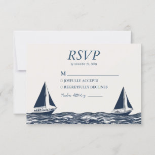Waterverf nautisch schip zeiljacht bruiloft RSVP kaartje