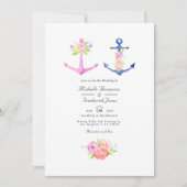 Waterverf Nautisch Thema Bloemencode QR Code Huwel Kaart (Voorkant)