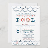 Waterverf Nautisch Zwembad Party Invitation Kaart (Voorkant)
