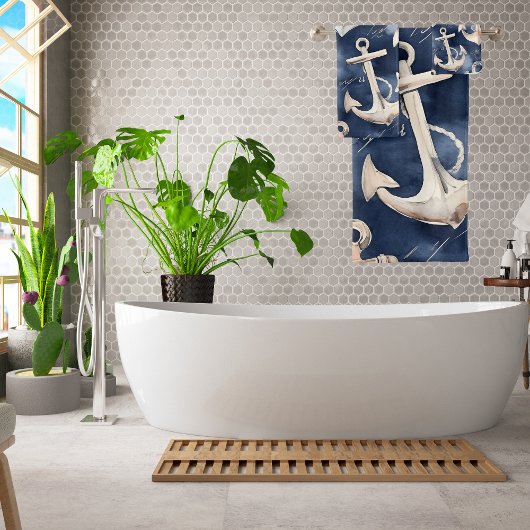 Waterverf nautische anker oceaan marine bad handdoek