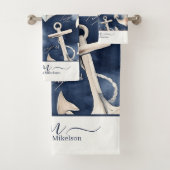 Waterverf nautische anker oceaan marine monogram bad handdoek (Insitu)