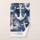 Waterverf nautische anker oceaan marine monogram bad handdoek (Handdoek)