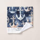Waterverf nautische anker oceaan marine monogram bad handdoek (Wasdoekje)