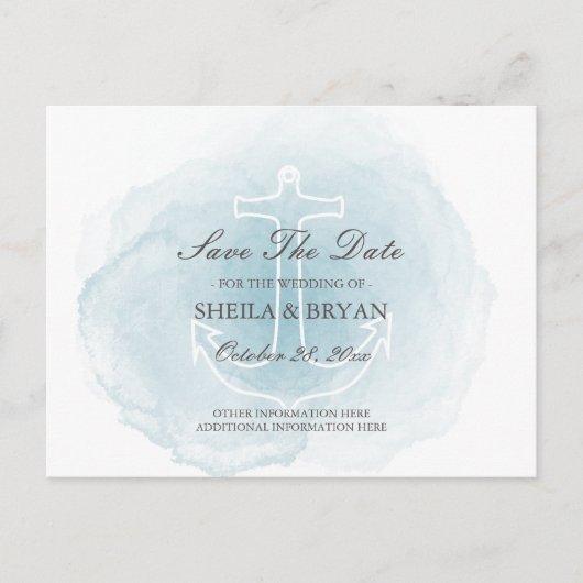 Waterverf nautische anker opslaan de datum post Ka Aankondigingskaart (Voorkant)