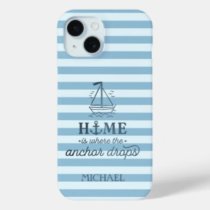 Waterverf nautische boot lichtblauwe strepen iPhone 15 case