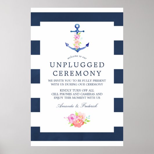 Waterverf nautische bruiloft unplugged ceremonie poster (Voorkant)