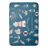 Waterverf nautische elementen blauw badmat (Voorkant Verticaal)