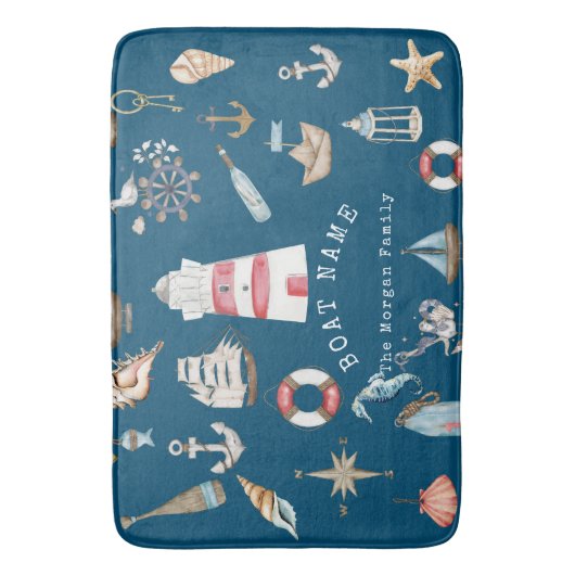 Waterverf nautische elementen blauw badmat (Voorkant Verticaal)