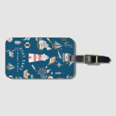 Waterverf nautische elementen blauw bagagelabel (Voorkant (horizontaal))