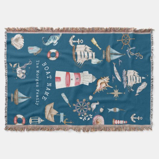 Waterverf nautische elementen blauw deken (Voorkant)