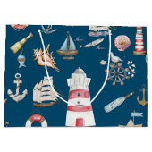 Waterverf nautische elementen blauw groot cadeauzakje (Achterkant)