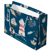 Waterverf nautische elementen blauw groot cadeauzakje (Voorkant Gekanteld)