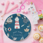 Waterverf nautische elementen blauw papieren bordje (Feest)