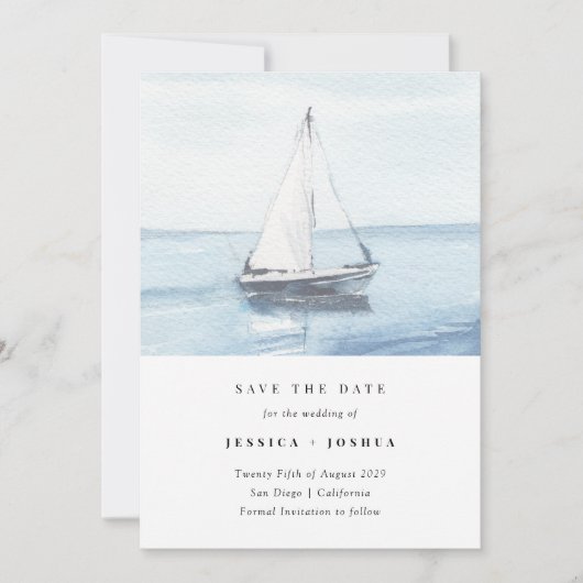 Waterverf Nautische foto Zeilen Save the Date Kaart (Voorkant)