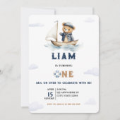 Waterverf nautische jongen teddybeer zeeman verjaa kaart (Voorkant)