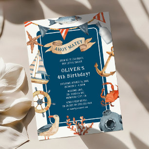 Waterverf nautische kinderen verjaardagsfeestje kaart