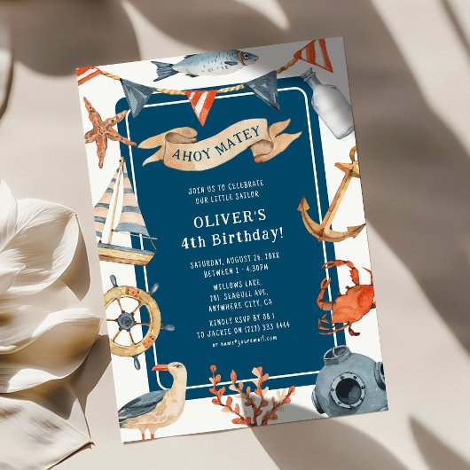 Waterverf nautische kinderen verjaardagsfeestje kaart