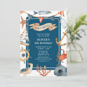 Waterverf nautische kinderen verjaardagsfeestje kaart (Staand voorkant)