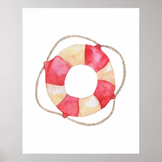 Waterverf Nautische Life Preserver Kinderkamer dec Poster (Voorkant)